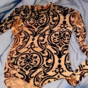 Brown & black detail body suit